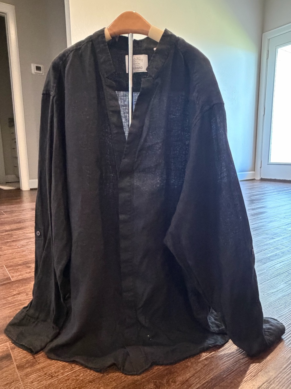 Baird McNutt Linen Murano Mens 2XB Long Sleeve Button Front Shirt Black